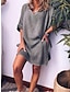 Χαμηλού Κόστους σχέδιο βαμβακερά &amp; λινά φορέματα-Γυναικεία Φόρεμα πουκαμίσα Βαμβακερό καλοκαιρινό φόρεμα Μίνι φόρεμα Λινό Σκίσιμο Βασικό Καθημερινά Στρογγυλή Ψηλή Λαιμόκοψη Κοντομάνικο Καλοκαίρι Λευκό Ανθισμένο Ροζ Σκέτο