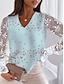 preiswerte Blusen und Hemden für Damen-Damen Hemd Bluse Schmetterling Arbeit Gitter Patchwork Bedruckt Weiß Langarm Modisch V Ausschnitt Frühling &amp; Herbst