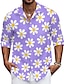 cheap Men&#039;s Floral Shirts-Floral Daisy Casual Men&#039;s Shirt Daily Wear Going out Spring &amp; Summer Turndown Long Sleeve Purple, Orange S, M, L 4-Way Stretch Fabric Shirt