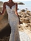 cheap Wedding Dresses-Beach Boho Wedding Dresses Mermaid / Trumpet Camisole V Neck Spaghetti Strap Chapel Train Lace Bridal Gowns With Lace Appliques 2024