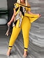 baratos Conjuntos de Duas Peças de mulher-Mulheres Camisa Social Conjuntos de calças Leopardo Casual / Diário Imprimir Amarelo Manga Curta Moda Assimétrico Primavera Verão
