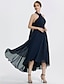 Χαμηλού Κόστους Κοκτέιλ Φορέματα-Γραμμή Α Κοκτέιλ Φορέματα Κομψό Φόρεμα Επισκέπτης γάμου Κάτω από το γόνατο Κοντομάνικο Ώμοι Έξω Convertible Σιφόν με Πιασίματα 2024