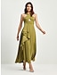 Χαμηλού Κόστους φόρεμα για πάρτι-γυναικείο μάξι κοκτέιλ φόρεμα σατέν πράσινο halter λαιμόκοψη μπροστινό σκίσιμο ασύμμετρο βολάν