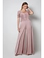 cheap Mother of the Bride Pantsuits-Two Piece Jumpsuits Mother of the Bride Dress Wedding Guest Elegant V Neck Floor Length Chiffon Lace Short Sleeve with Bow(s) 2024