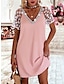 cheap Plain Dresses-Women&#039;s Lace Dress Mini Dress Cotton Lace Patchwork Date Streetwear Basic V Neck Short Sleeve White Pink Gray Color