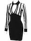 voordelige Feestjurken-Dames Zwarte jurk Feestjurk Cocktail jurk Netstof Lapwerk Opstaand Lange mouw Mini-jurk Vakantie Zwart Zomer Lente