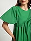 billige uformell kjole-kvinners bomull knelengde kjole grønn casual puff sleeve crew neck sommer