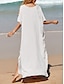 economico abiti semplici-Per donna Vestito bianco Abito lungo Abito lungo Spacco Appuntamento Da mare Spiaggia Maxi Essenziale A V Mezza manica Nero Bianco Giallo Colore