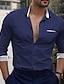 זול חולצה מכופתרת לגברים-בגדי ריקוד גברים חולצה חולצה עם כפתורים חולצה קז&#039;ואל שחור לבן כחול כהה כחול בהיר שרוול ארוך קולור בלוק גאומטרי דש חתונה יומי טלאים ביגוד אופנתי יום יומי סמארט קז&#039;ואל