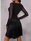 Χαμηλού Κόστους Πάρτι Φορέματα-Γυναικεία Μαύρο φόρεμα Φόρεμα για πάρτυ Κοκτέιλ Φόρεμα Σουρωτά Δίχτυ Λαιμόκοψη V Μακρυμάνικο Μίνι φόρεμα Γενέθλια Διακοπές Μαύρο Κρασί Άνοιξη Χειμώνας