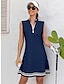 billiga Designerkollektion-Dam golfklänning Marinblå Ärmlös Golfkläder för damer Kläder Outfits Bär kläder