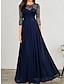 cheap Romantic Lace Dresses-Women&#039;s Lace Dress Prom Dress Party Dress Long Dress Maxi Dress Black Wine Navy Blue 3/4 Length Sleeve Pure Color Lace Summer Spring Fall Crew Neck Elegant Party Winter Dress Wedding Guest Regular Fit