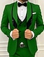 お買い得  スーツ-シャンパンスカイブルー ダークグリーン メンズ ウェディング パーティー スーツ パッチワーク ソリッド カラー 3 ピース デイリー ビジネス プラスサイズ シングルブレスト 2 ボタン 2024