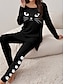 cheap Women&#039;s Two Piece Sets-Women&#039;s T shirt Tee Pants Sets Cat Print Outdoor Casual Sports Daily Long Sleeve Round Neck Black Spring &amp;  Fall