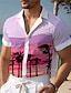 billiga Hawaiiskjorta för män-Färgblock Palmträd Ledigt Herr Skjorta Utomhus Gata Ledigt / vardag Sommar Kubansk krage Kortärmad Rodnande Rosa Blå Purpur S M L Skjorta