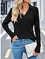 abordables Camisetas de mujer-Mujer Polo Camiseta Plano Bolsillo Diario Fin de semana Moda Manga Larga Cuello Camisero Negro Otoño invierno