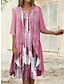 ieftine Seturi de rochii de imprimare-Pentru femei Set de rochii din doua piese Rochie casual Rochii din Șifon Rochie imprimata În aer liber Concediu Modă Modern Imprimeu Rochii Midi Stil Nautic Manșon Jumate Imprimeu Potrivire Largă Roz