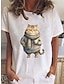 billiga T-shirts för damer-Dam T-shirt Katt Dagligen Helgen Mönster Svart Kortärmad Mode Rolig Rund hals Sommar