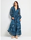 זול הדפס שמלת קז&#039;ואל-שמלת מקסי שיפון פרחונית בחזית V