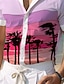 billiga Hawaiiskjorta för män-Färgblock Palmträd Ledigt Herr Skjorta Utomhus Gata Ledigt / vardag Sommar Kubansk krage Kortärmad Rodnande Rosa Blå Purpur S M L Skjorta