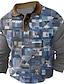 Недорогие мужские рубашки-поло на пуговицах-Контрастных цветов Муж. На каждый день 3D С принтом Вафельная рубашка поло на открытом воздухе На каждый день Уличная одежда Вафельная ткань Длинный рукав Отложной Футболки поло Черный Синий