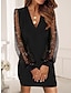 olcso Buliruhák-Női Fekete ruha Party ruha Háló Kollázs V-alakú Hosszú ujj Mini ruha Elegáns Szikra Fekete Tavasz