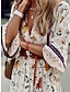 cheap Print Dresses-Women&#039;s Casual Dress Floral Print V Neck Long Dress Maxi Dress Bohemia Vacation Beach 3/4 Length Sleeve Summer Spring