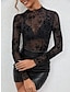 abordables Tops básicos de mujer-Camisa Camisa de encaje Blusa Top de patchwork de malla Mujer Negro Floral Encaje Estampado Casual Festivos Moda Sensual Escote Redondo Ajuste regular M