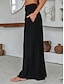 Χαμηλού Κόστους γυναικείο βαμβακερό λινό παντελόνι-Γυναικεία Πλατύ Πόδι Παντελόνια Τσέπη High Cut Ψηλή Μέση Πλήρες μήκος Μαύρο Φθινόπωρο