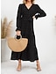 Χαμηλού Κόστους Πάρτι Φορέματα-Γυναικεία Μαύρο φόρεμα Φόρεμα για πάρτυ Επίσημο ένδυμα Με Κορδόνια Με Βολάν Λαιμόκοψη V Μακρυμάνικο Χριστούγεννα Γενέθλια Μαύρο Ανθισμένο Ροζ Άνοιξη Χειμώνας