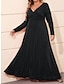 cheap Party Dresses-Women&#039;s Plus Size Black Dress Prom Dress Party Dress Mesh Mesh Sparkle V Neck Long Sleeve Birthday Vacation Elegant Black Red Summer Spring