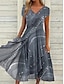 cheap Print Dresses-Women&#039;s Casual Dress A Line Dress Ombre Marble Ruffle Print V Neck Midi Dress Vacation Short Sleeve Summer