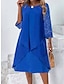 cheap Party Dresses-Women&#039;s Party Dress Cocktail Dress Ruffle Patchwork Crew Neck 3/4 Length Sleeve Ombre Midi Dress Office Vacation Navy Blue Spring Winter
