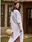 Χαμηλού Κόστους Βαμβακερά &amp; Λινά Φορέματα-Γυναικεία Λευκό φόρεμα Μακρύ Φόρεμα Μάξι Φόρεμα Κουμπί Σκίσιμο Ημερομηνία Κομψό στυλ street Μάξι Στρογγυλή Ψηλή Λαιμόκοψη Μακρυμάνικο Λευκό Χρώμα