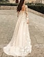 cheap Wedding Dresses-Beach Formal Wedding Dresses A-Line V Neck Long Sleeve Sweep / Brush Train Lace Bridal Gowns With Flower Solid Color 2024