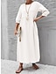 Χαμηλού Κόστους σχέδιο βαμβακερά &amp; λινά φορέματα-Γυναικεία Φόρεμα από βαμβακερό λινό Smock φόρεμα Μίντι φόρεμα Τσέπη Διακοσμητικό βολάν Μονόχρωμο Βασικό Διακοπές Στρογγυλή Ψηλή Λαιμόκοψη 3/4 Μήκος Μανικιού Καλοκαίρι Άνοιξη Μαύρο Λευκό