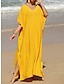 preiswerte schlichte Kleider-Damen Weißes Kleid kleid lang Gespleisst Verabredung Urlaub Strand Maxi Basic V Ausschnitt Halbe Ärmel Schwarz Weiß Gelb Farbe