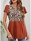 baratos Tops básicos de mulher-Camiseta Mulheres Preto Rosa Vinho Leopardo Imprimir Túnica esvoaçante Casual Moda Decote Redondo Normal S