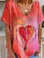 preiswerte T-Shirts für Damen-Damen T Shirt Herz Valentinstag Wochenende Bedruckt Rote Langarm Modisch V Ausschnitt Frühling &amp; Herbst