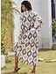 preiswerte Lässiges Kleid mit Aufdruck-Maxi-Hemdblusenkleid aus Satin mit geometrischem Print und fallendem Revers
