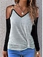 baratos Tops básicos de mulher-Camiseta Mulheres Cinzento Bloco de cor Com Corte Ombro frio Rua Diário Moda Decote V S