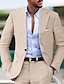 cheap Linen Suits-Light Blue Khaki Men&#039;s Linen Suits Beach Wedding Summer Suits Solid Colored 2 Piece Tailored Fit Single Breasted One-buttons 2024