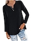お買い得  ベーシック・レディーストップス-Tシャツ 女性用 ブラック ブルー パープル 純色 ボタン ポケット ストリート 日常 ファッション ラウンドネック レギュラー S