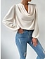 cheap Basic Women&#039;s Tops-T shirt Tee Women&#039;s Black White Pink Plain Casual Fashion V Neck Regular Fit Puff Sleeve S