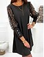 cheap Mini Black Dress-Women&#039;s Black Dress Party Dress Cocktail Dress Lace Mesh Crew Neck 3/4 Length Sleeve Mini Dress Office Wedding Guest Elegant Black Pink Summer Spring