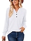 baratos Tops básicos de mulher-Camiseta Camisa Henley Mulheres Preto Branco Rosa Tecido Botão Casual Moda Decote V Normal S