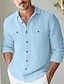 cheap Luxury Linen Shirts-45% Linen Pocket Men&#039;s Shirt Linen Shirt Button Up Shirt Beach Shirt Black White Blue Long Sleeve Plain Lapel Spring &amp;  Fall Outdoor Daily Clothing Apparel