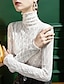 baratos Tops básicos de mulher-Camisa Social Blusa Mulheres Preto Branco Azul Tecido Renda Casual Moda Gola Alta Delgado S