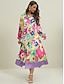 Χαμηλού Κόστους Print Φορέματα-Γυναικεία Φόρεμα πουκαμίσα Καθημερινό φόρεμα Φλοράλ Κουμπί Στάμπα Κολάρο Πουκαμίσου Μίντι φόρεμα Καθημερινό Καθημερινά Διακοπές Μακρυμάνικο Καλοκαίρι Άνοιξη