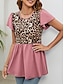 baratos Tops básicos de mulher-Camiseta Mulheres Preto Rosa Vinho Leopardo Imprimir Túnica esvoaçante Casual Moda Decote Redondo Normal S